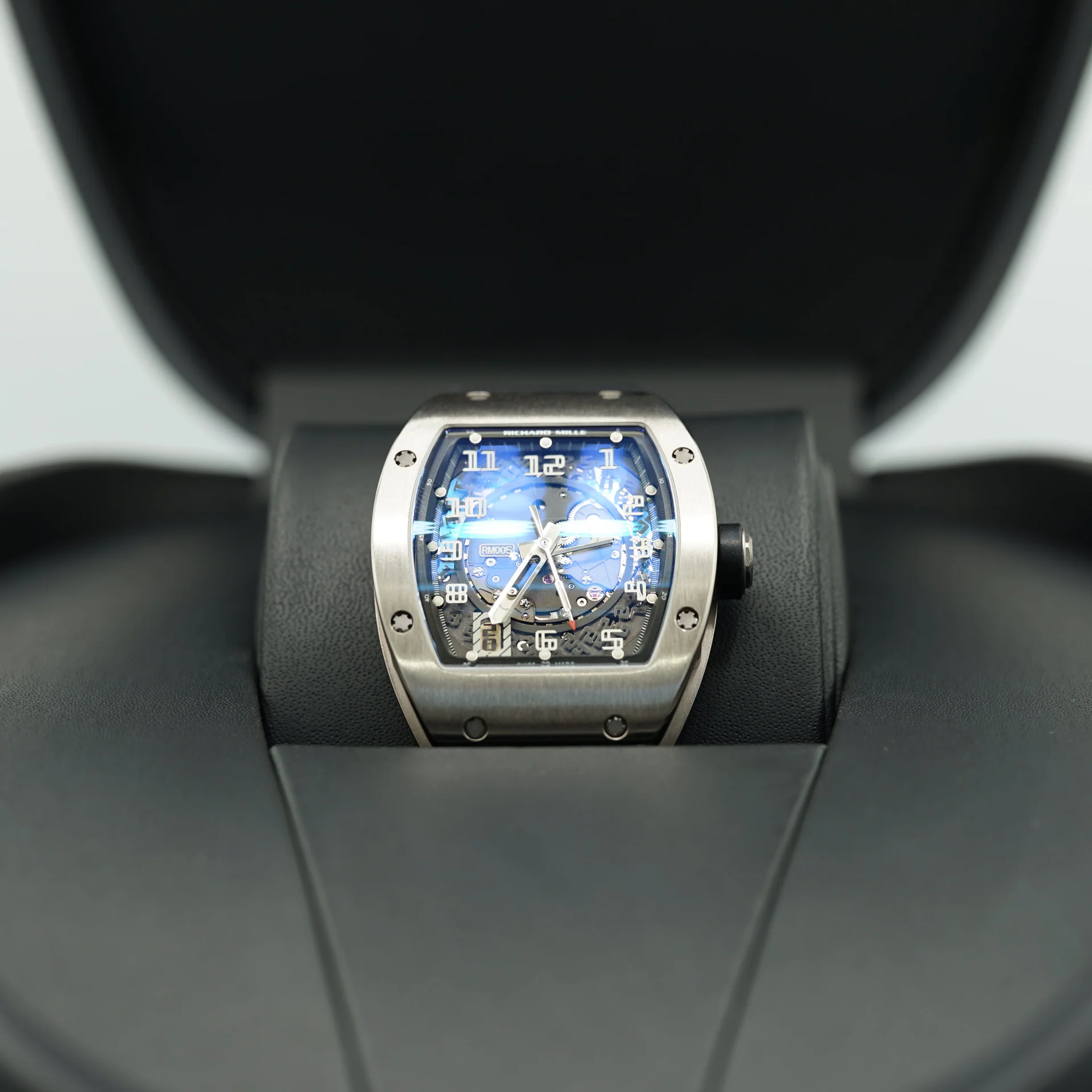 Richard Mille RM005 White Gold 38 mm x 45 mm Transparent Dial White Gold Rubber Strap For Sale